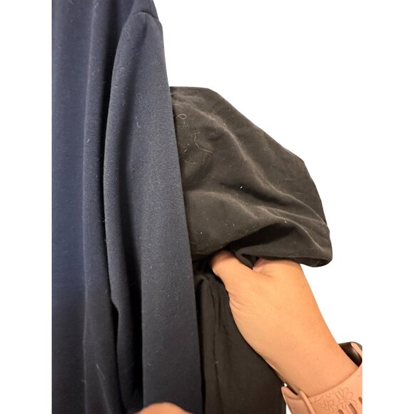 🍒 2/$20 🍒 Navy Blue Rounded Collar Long Sleeve Blouse with Striped Hem sz XL - Picture 6 of 7